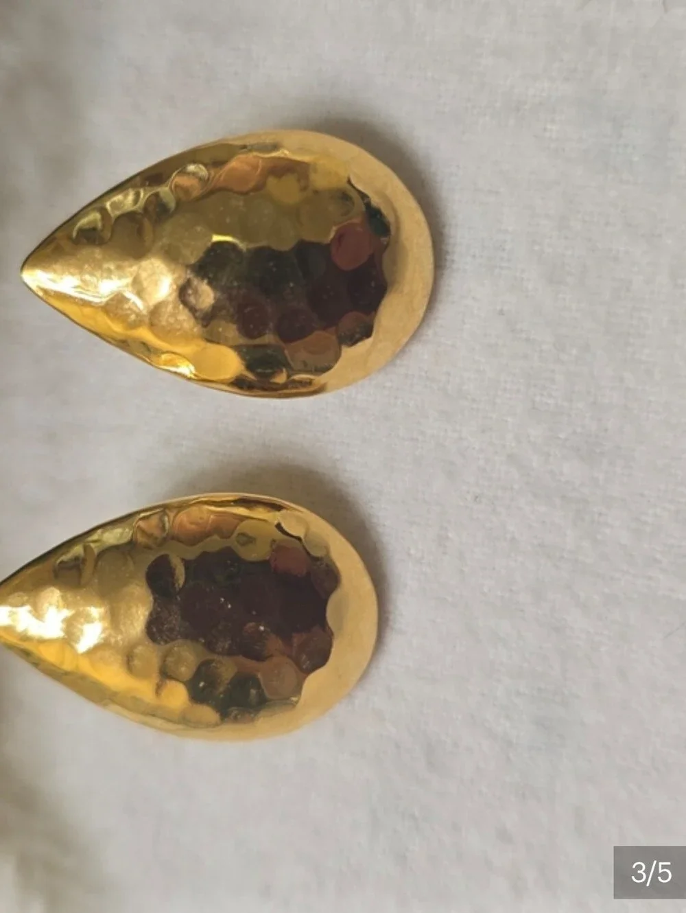 Gold Hammered Teardrop Earrings - Picture 4 of 5
